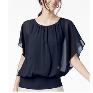 JM Collection Butterfly‎ Sleeve Top Scoop neck Pull Over, Color Black, Size XS